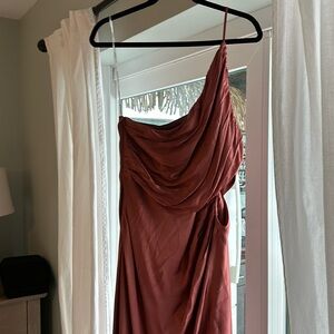 Shona Joy La Lune Asymmetrical Gathered Maxi Dress - Terracotta size 12